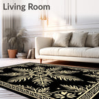 Ornate Black and Gold Leaf Mandala Rug