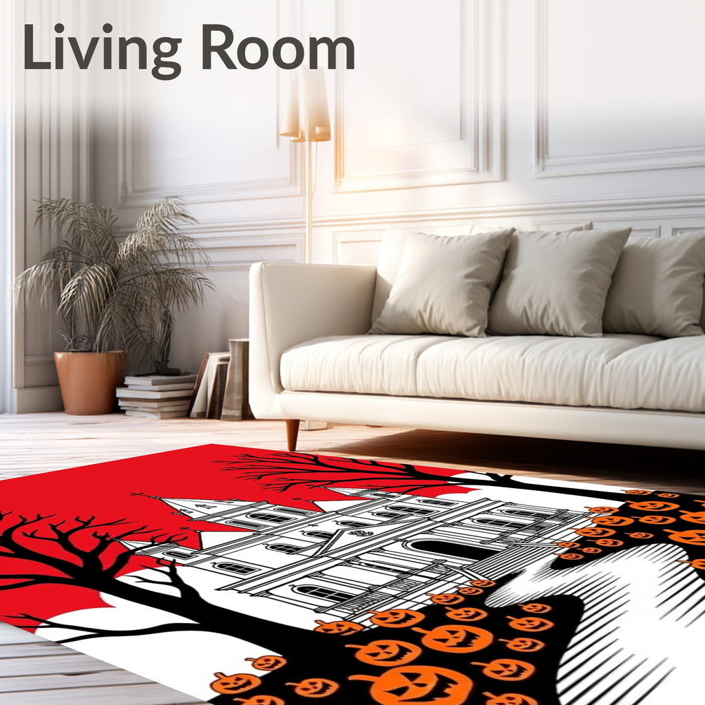 Spooky Haunted Mansion Pumpkin Scene Rug