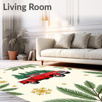 Retro Red Truck Pine Snowflakes Rug