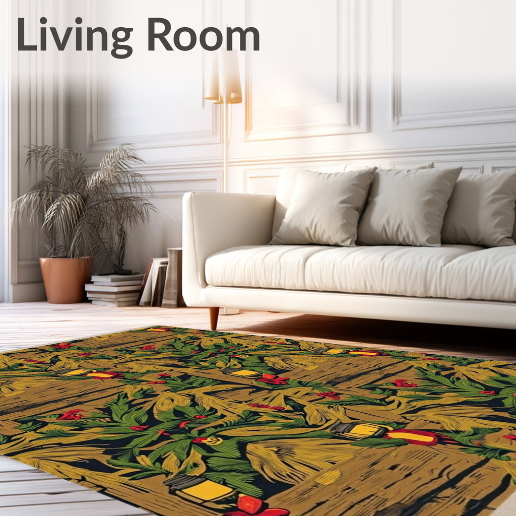 Rustic Jungle Lantern Tropical Foliage Rug