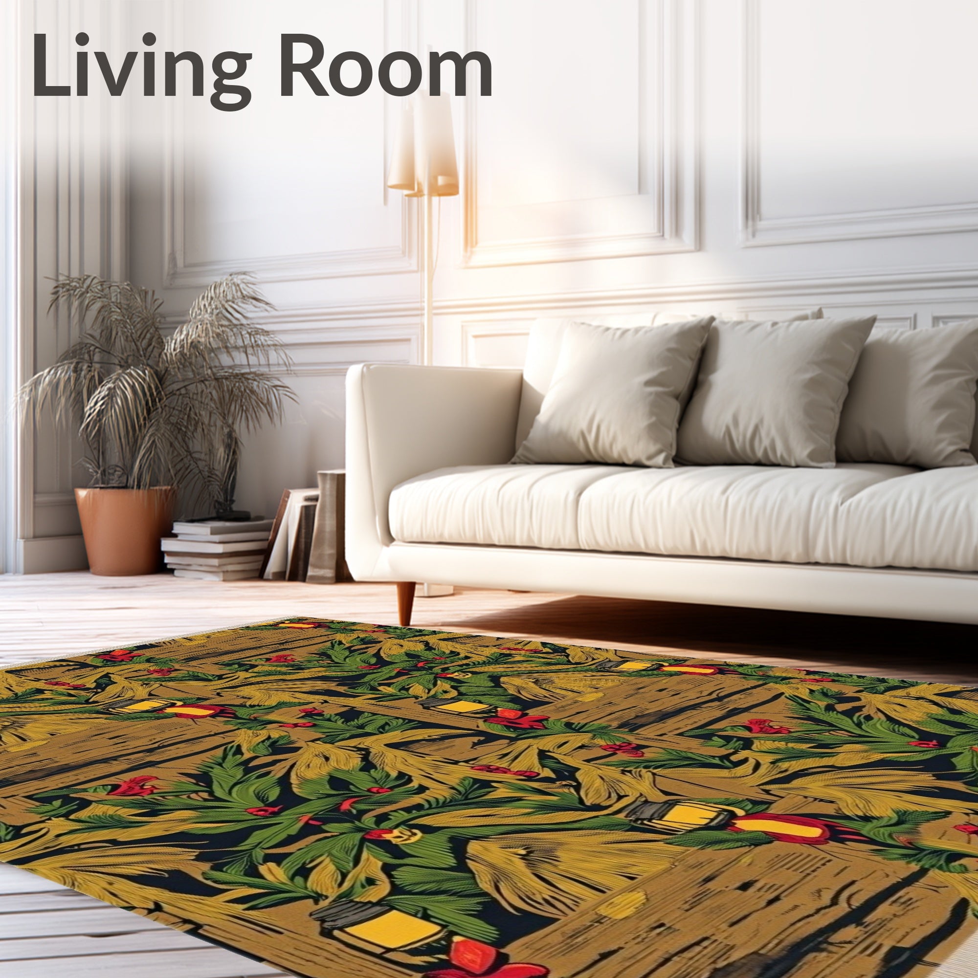 Rustic Jungle Lantern Tropical Foliage Rug