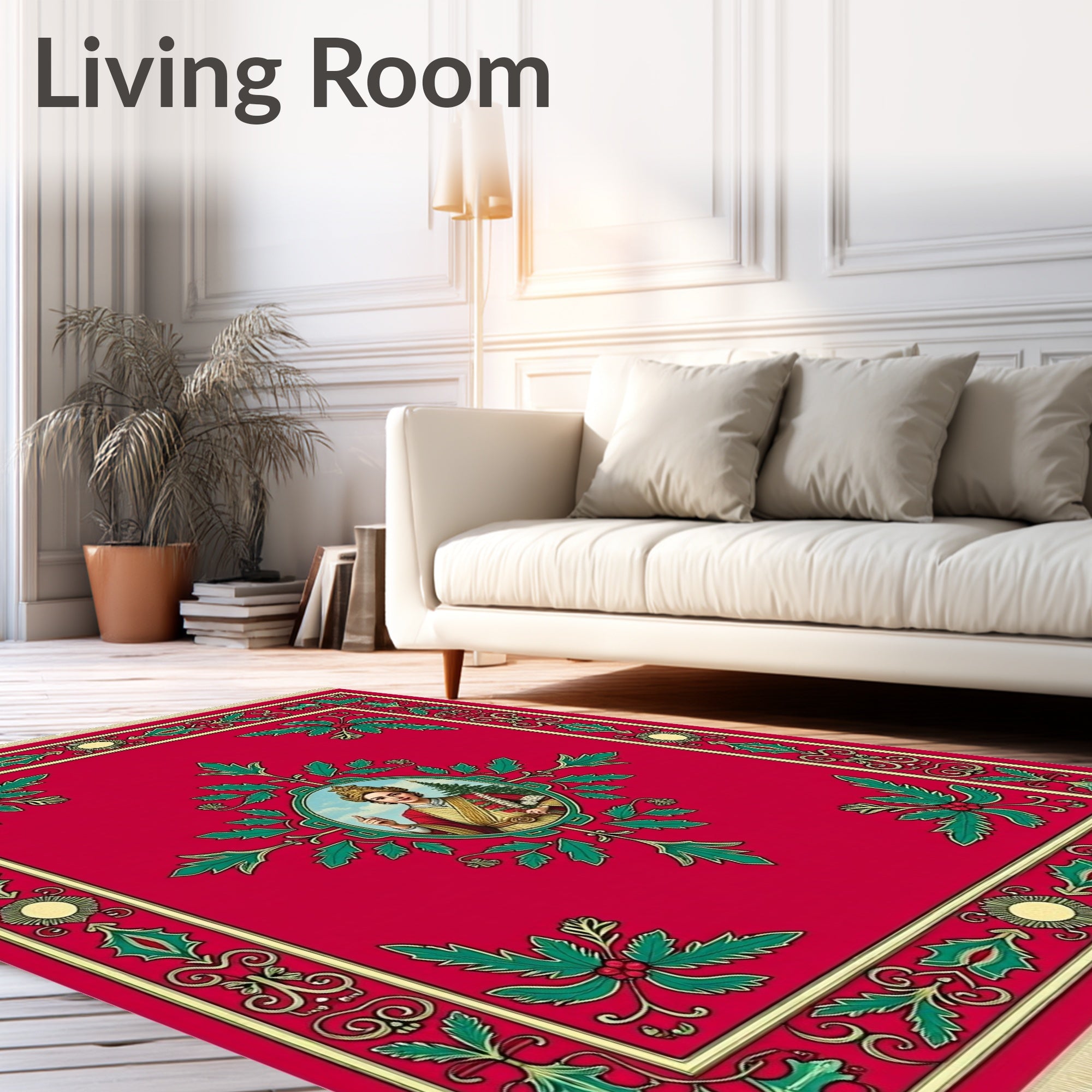 Crimson Laurel Portrait Festive Border Rug