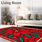Crimson Red Poinsettia Leafy Bloom Rug