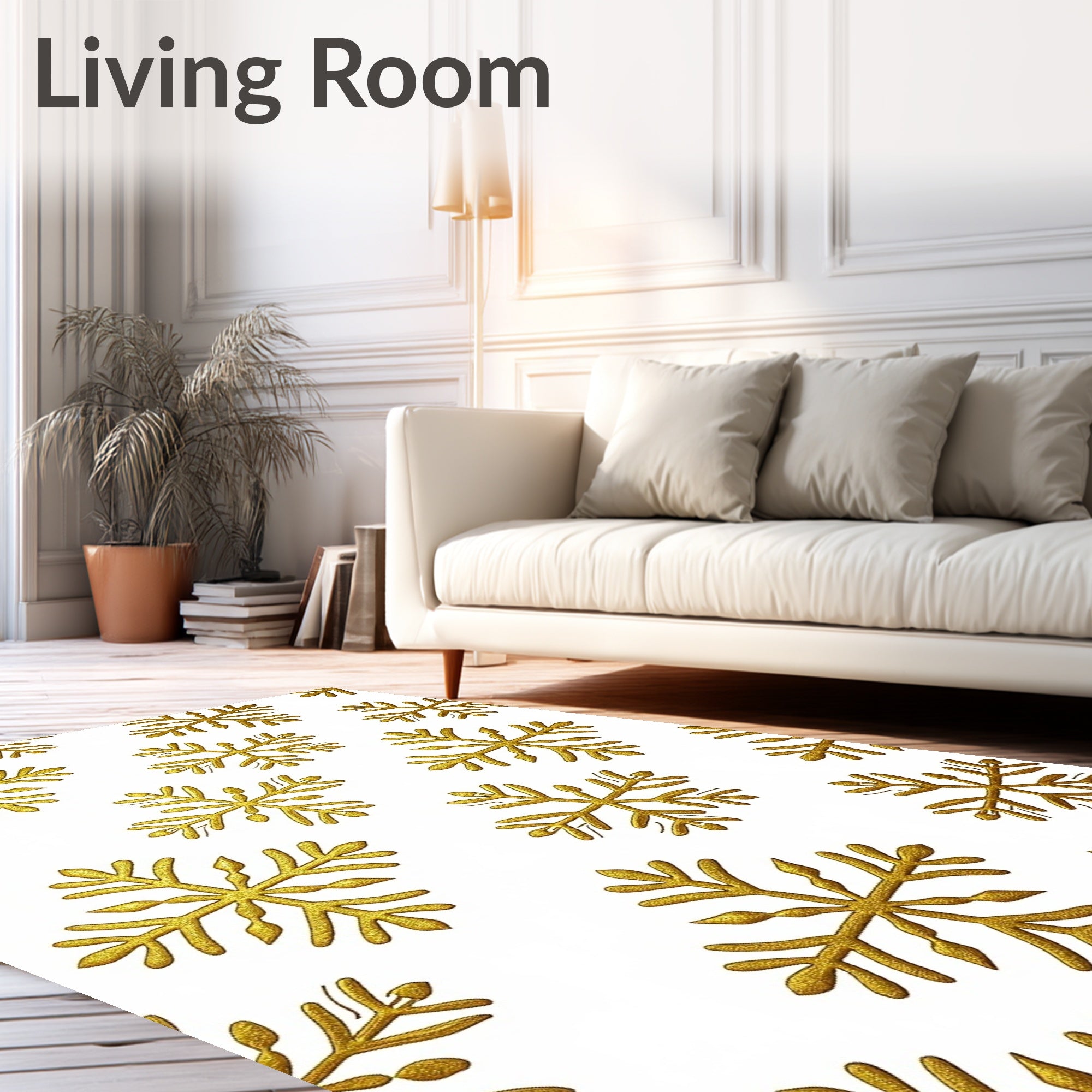 Shimmering Gold Snowflake Holiday Rug