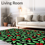 Black Red Green Holly Berries Branches Rug