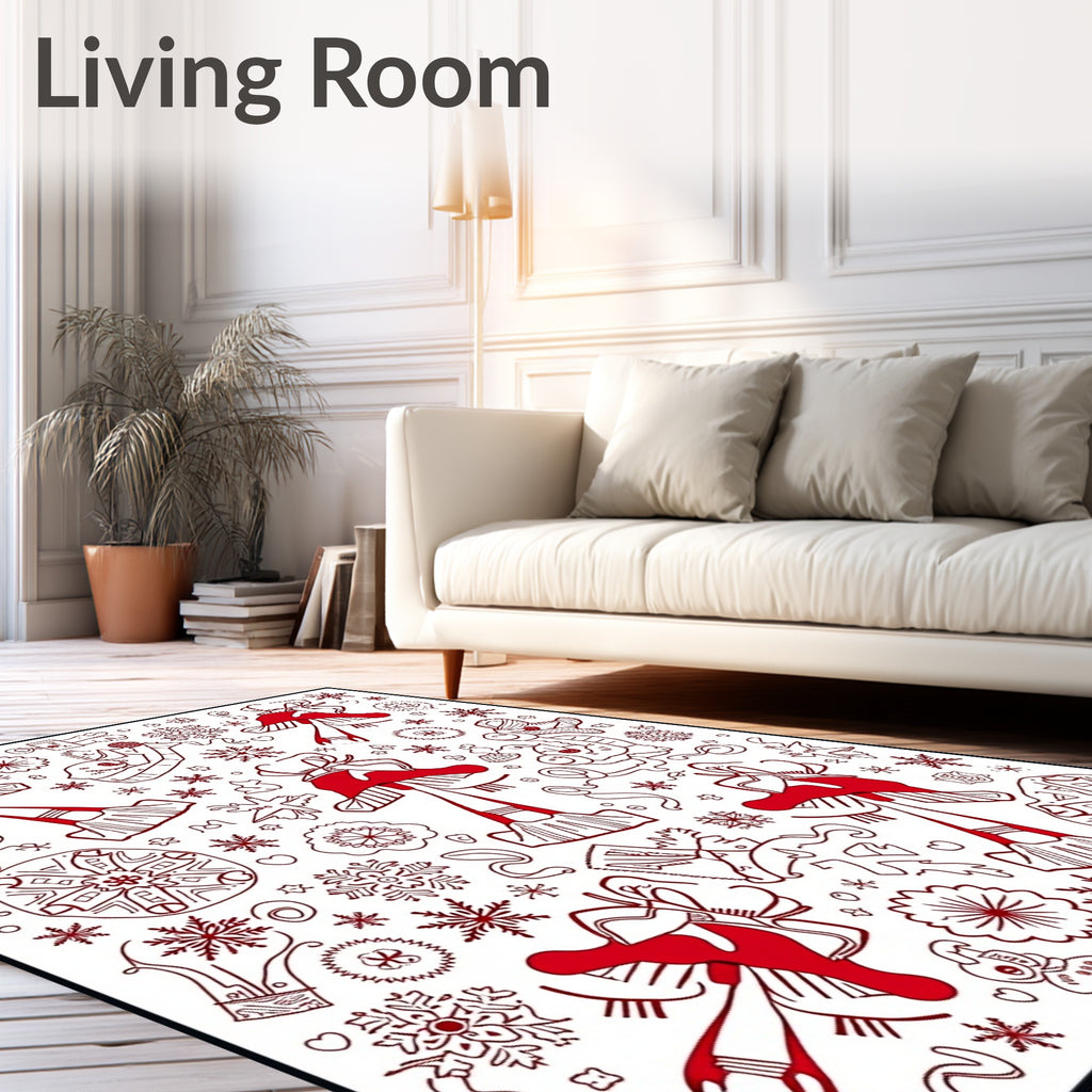 Whimsical Red Mushroom Snowflake Collage Rug