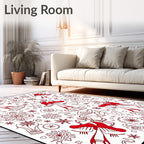 Whimsical Red Mushroom Snowflake Collage Rug