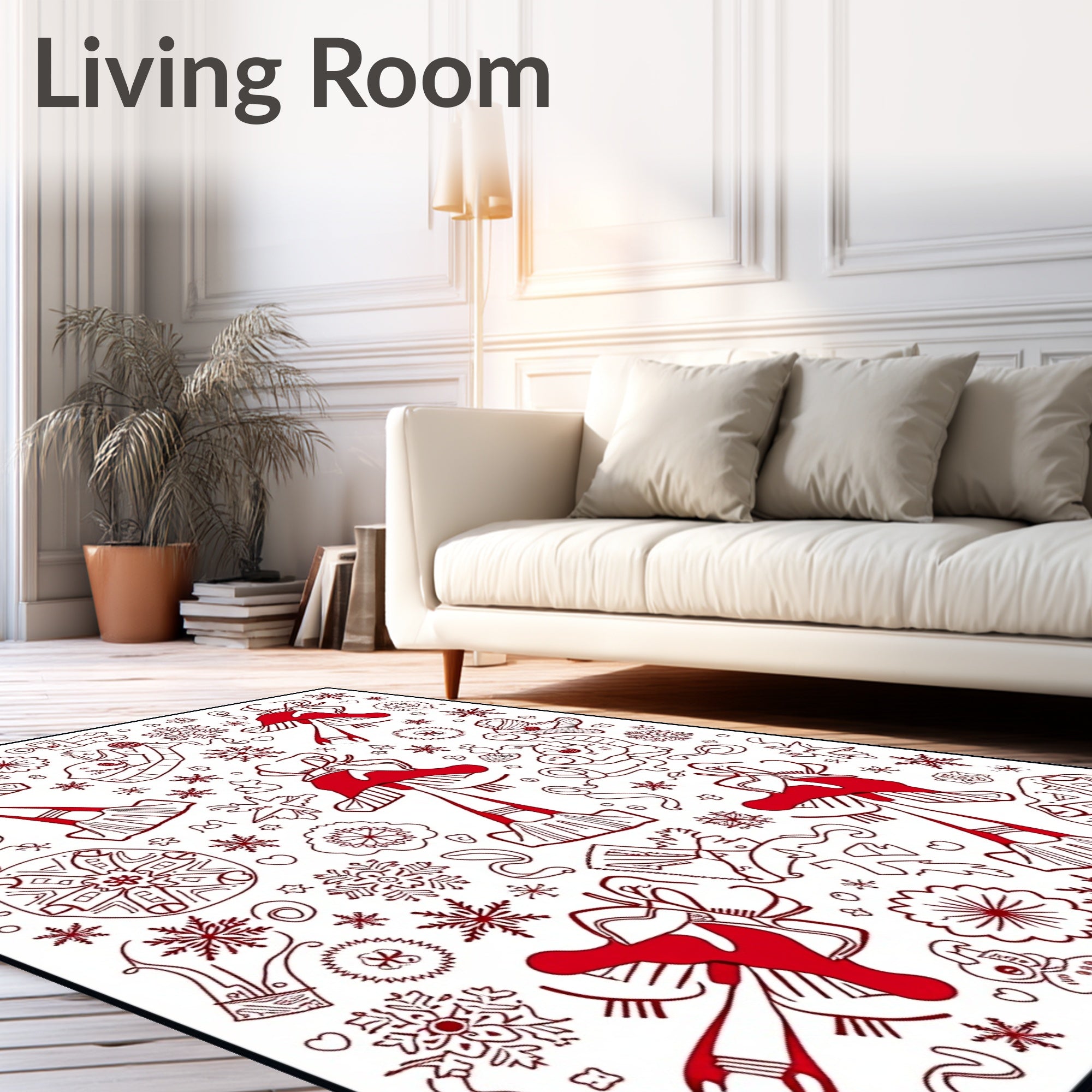 Whimsical Red Mushroom Snowflake Collage Rug