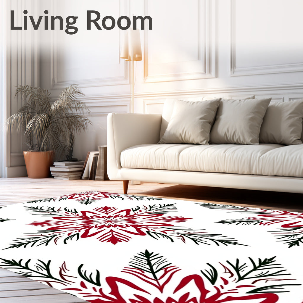 Rustic Red Green Snowflake Mandala Rug