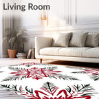 Rustic Red Green Snowflake Mandala Rug