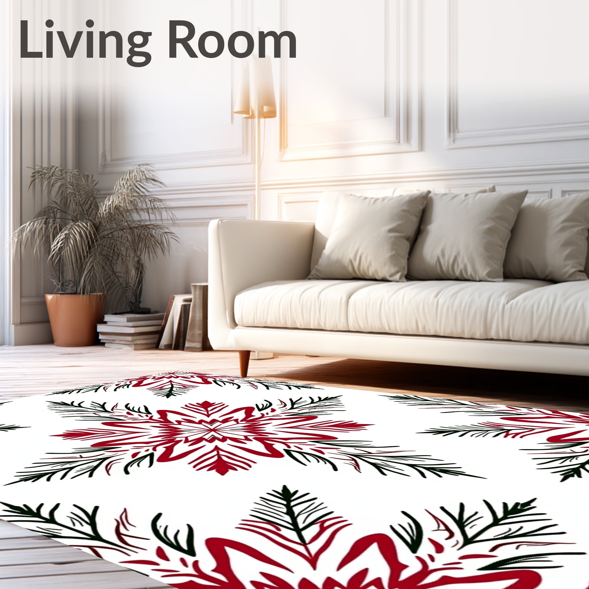 Rustic Red Green Snowflake Mandala Rug