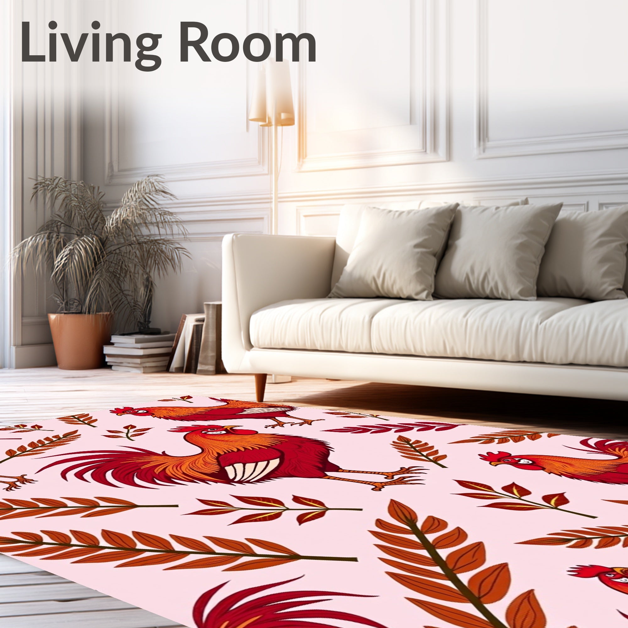 Rooster and Autumn Leaf Composition Rug