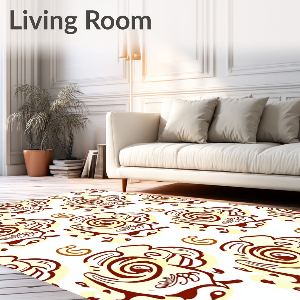Cream and Brown Abstract Swirl Rug