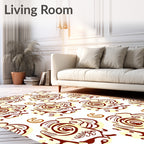 Cream and Brown Abstract Swirl Rug