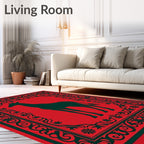Red Giraffe Silhouette Ornate Border Rug
