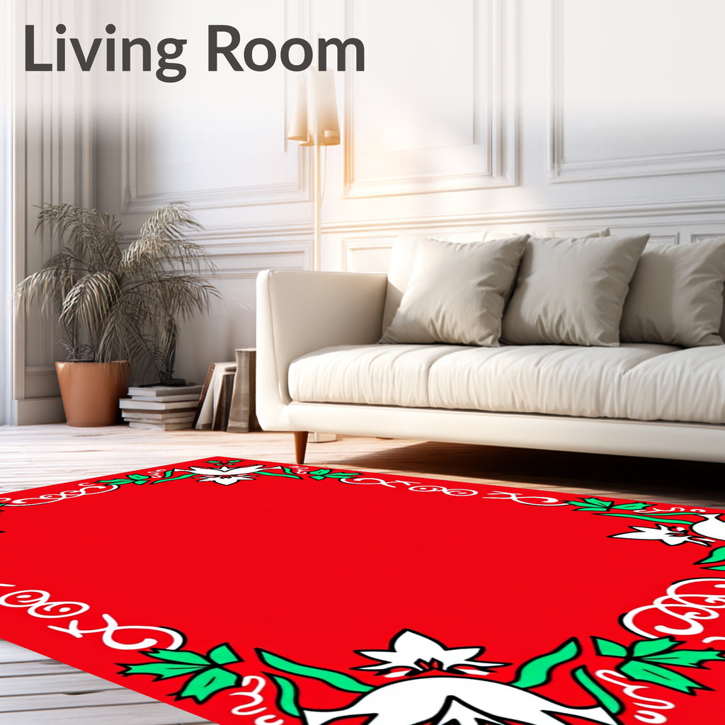 Red White Dove Holly Garland Ornament Rug
