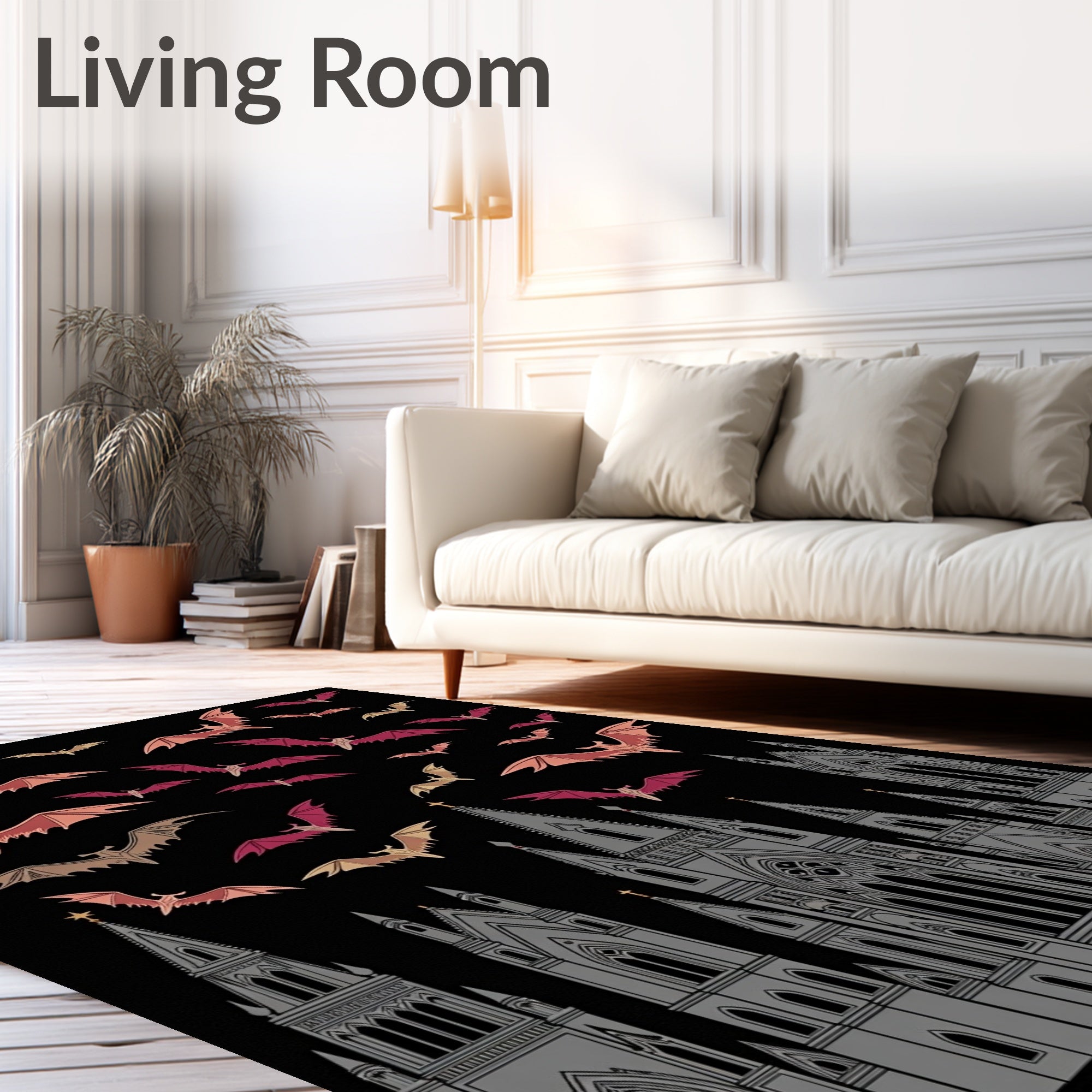 Gothic Bat Silhouette Castle Scape Rug