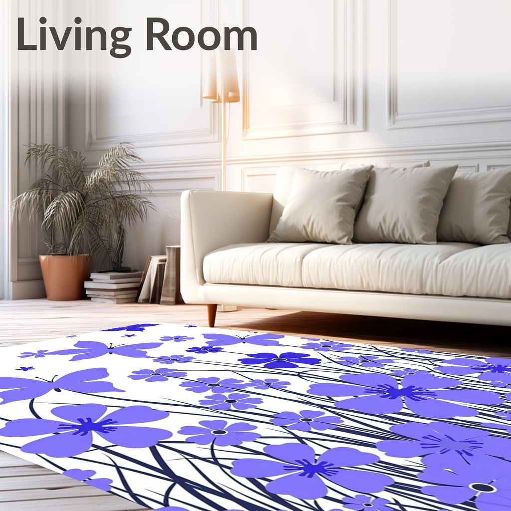 Violet Butterflies And Flowers Field Rug