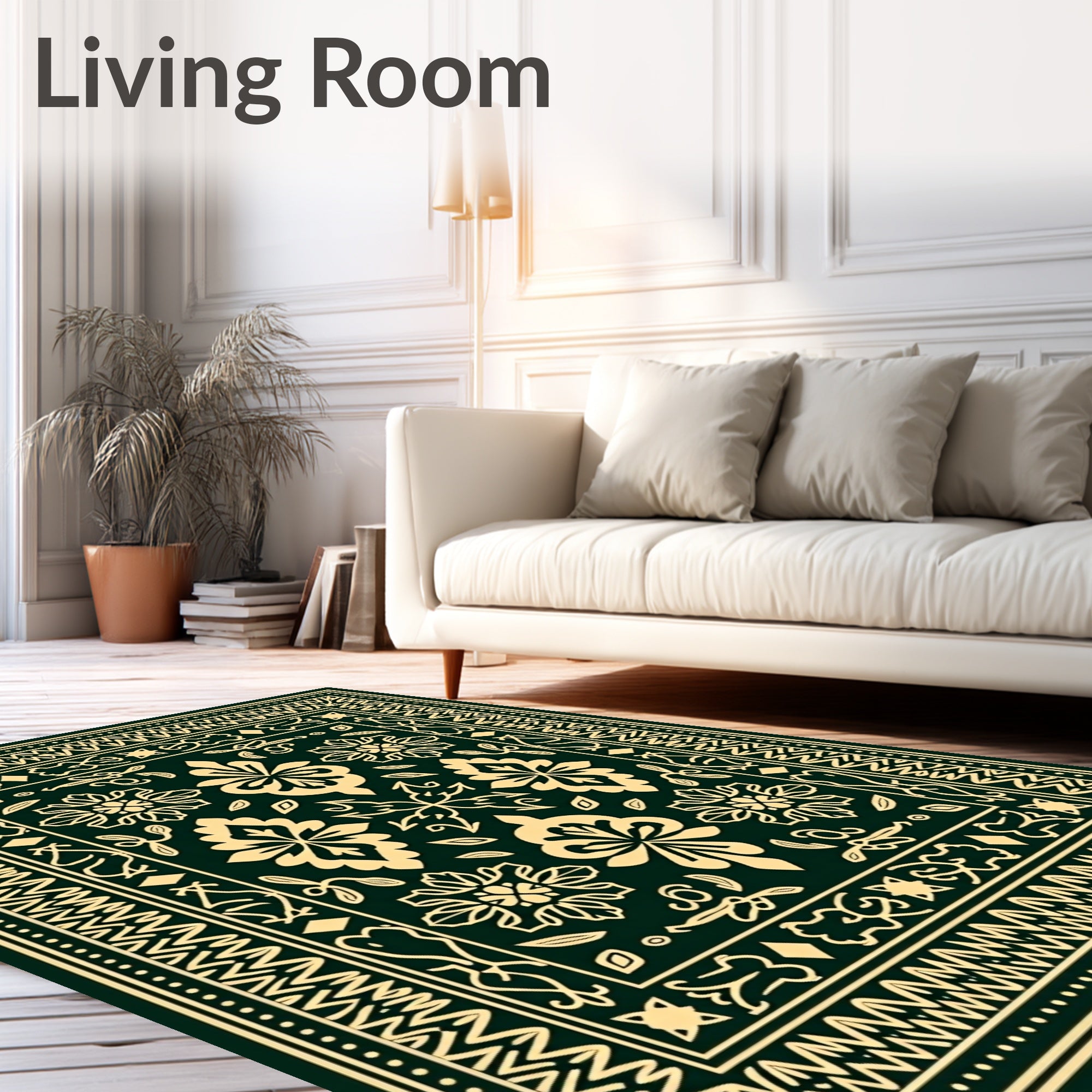Classic Ivory Floral Medallion Border Rug