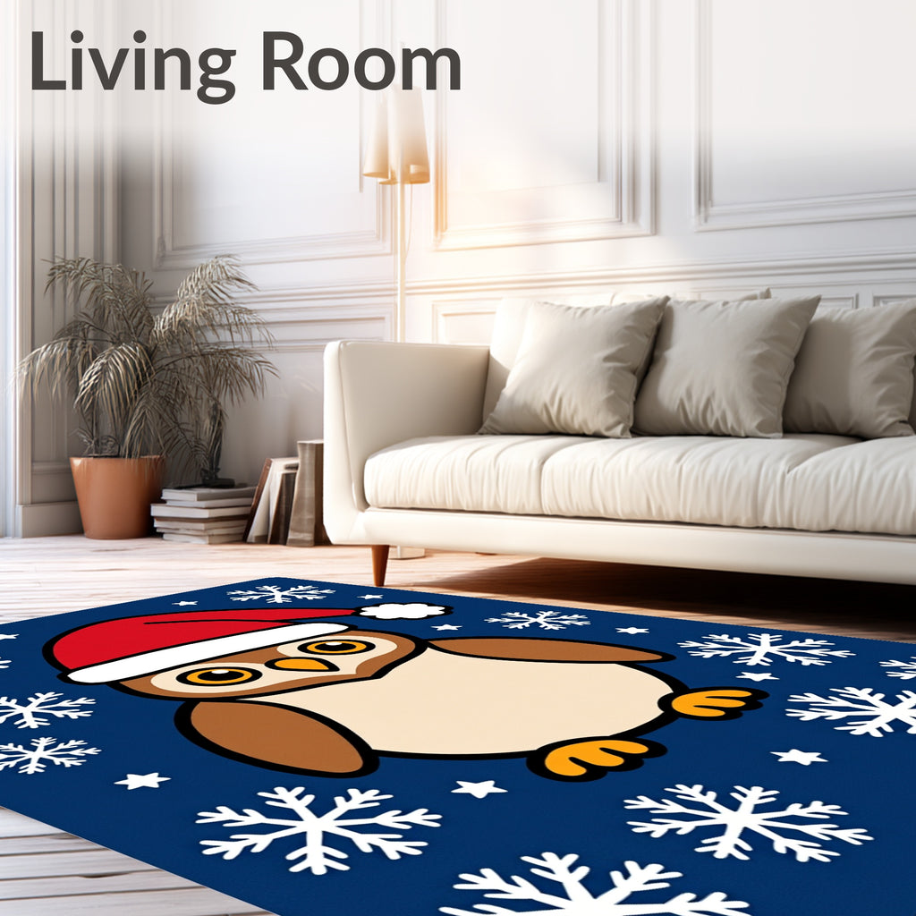Christmas Owl with Snowflakes on Navy Rug