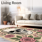 Pink Rose Skull Portrait Rug