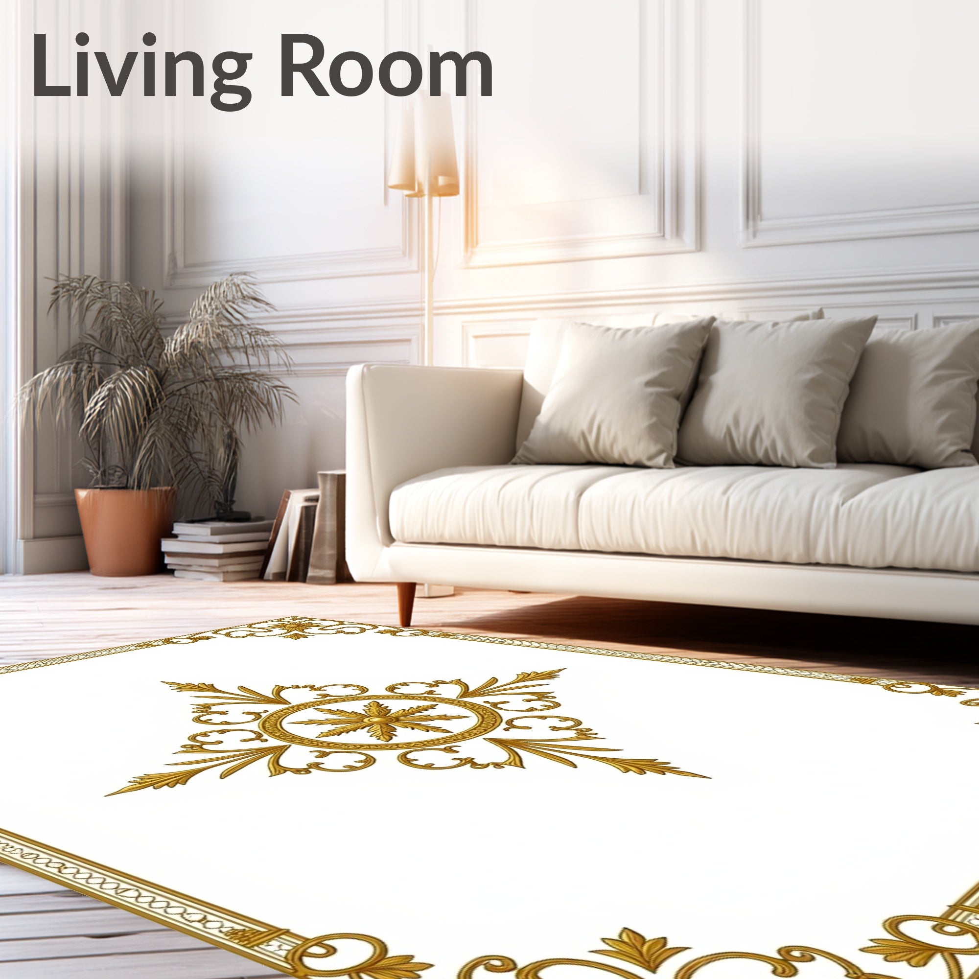 Gold Ornate Floral Medallion Border Rug