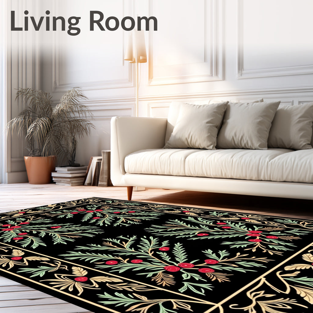 Crimson Berry Sprigs Botanical Border Rug