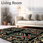 Crimson Berry Sprigs Botanical Border Rug