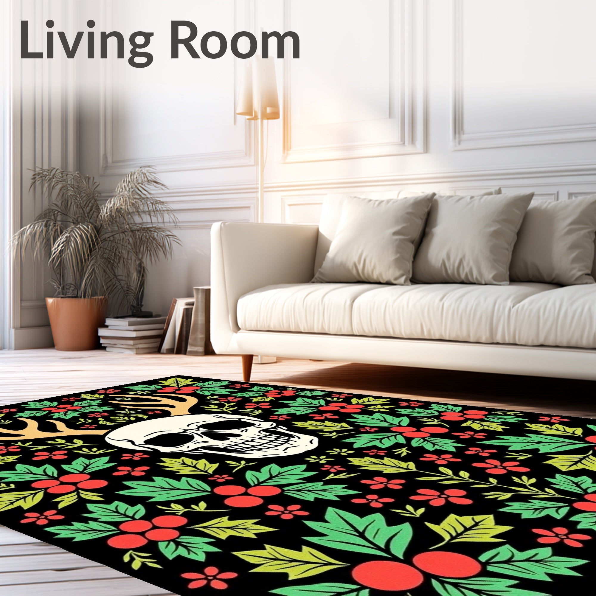 Whimsical Cranberry Skull Antler Rug