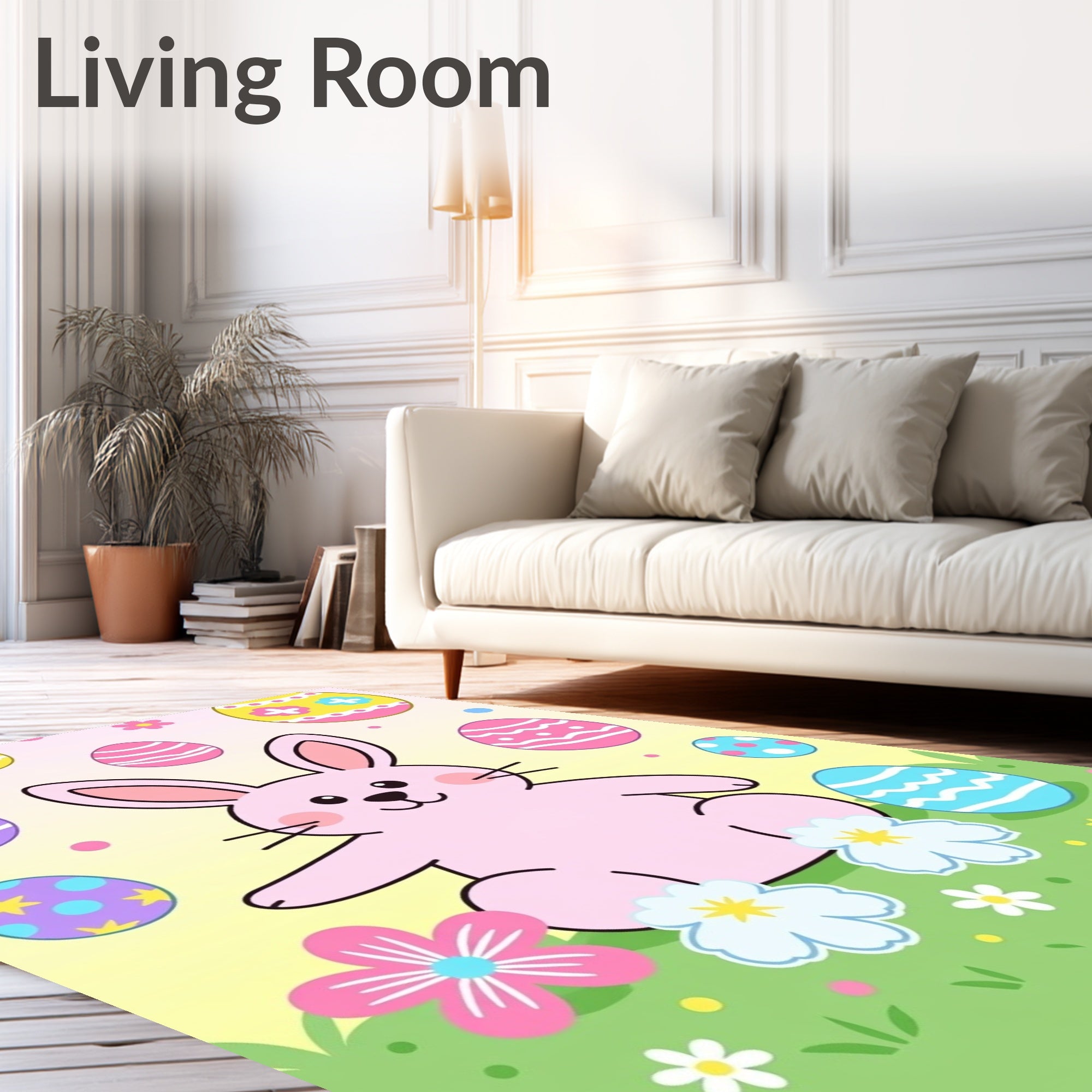 Pink Bunny Easter Egg Meadow Rug