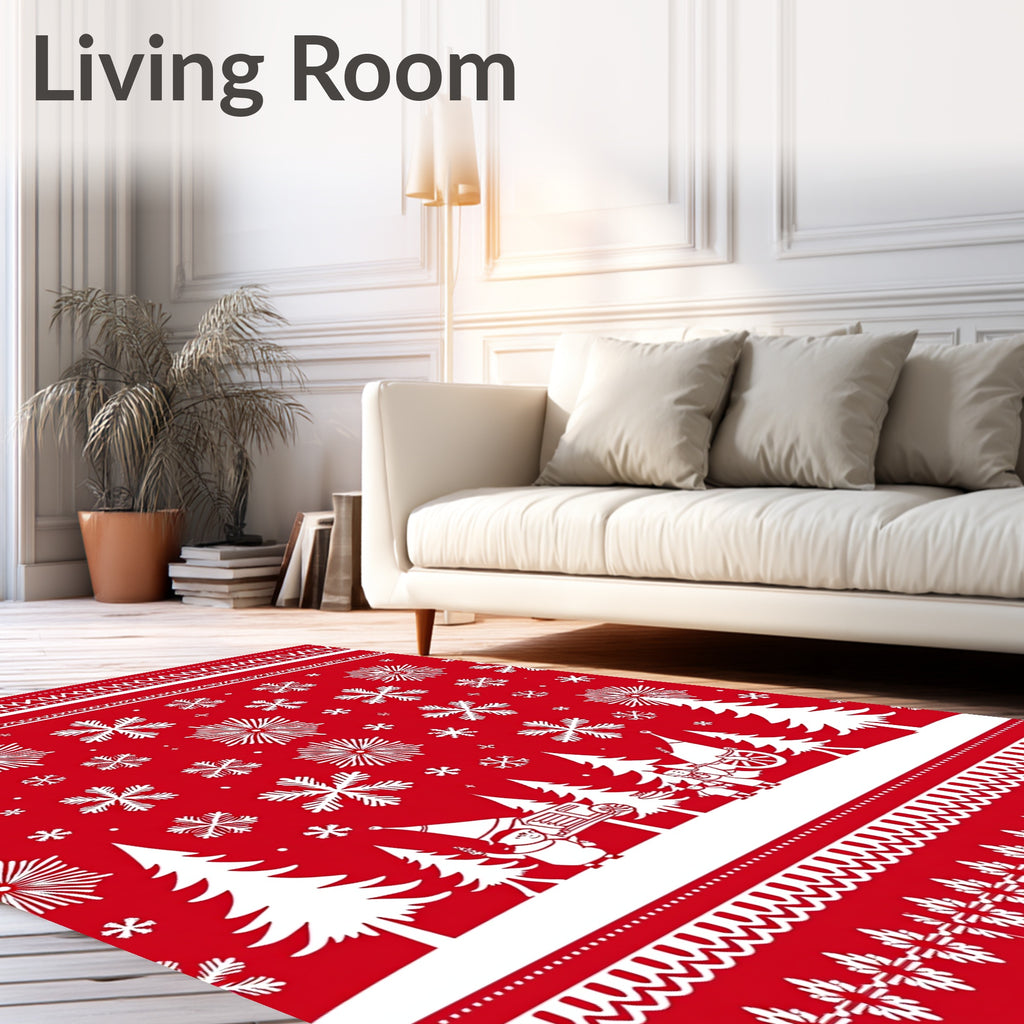 Crimson Snowflake Winter Scene Rug