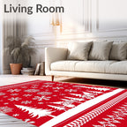 Crimson Snowflake Winter Scene Rug