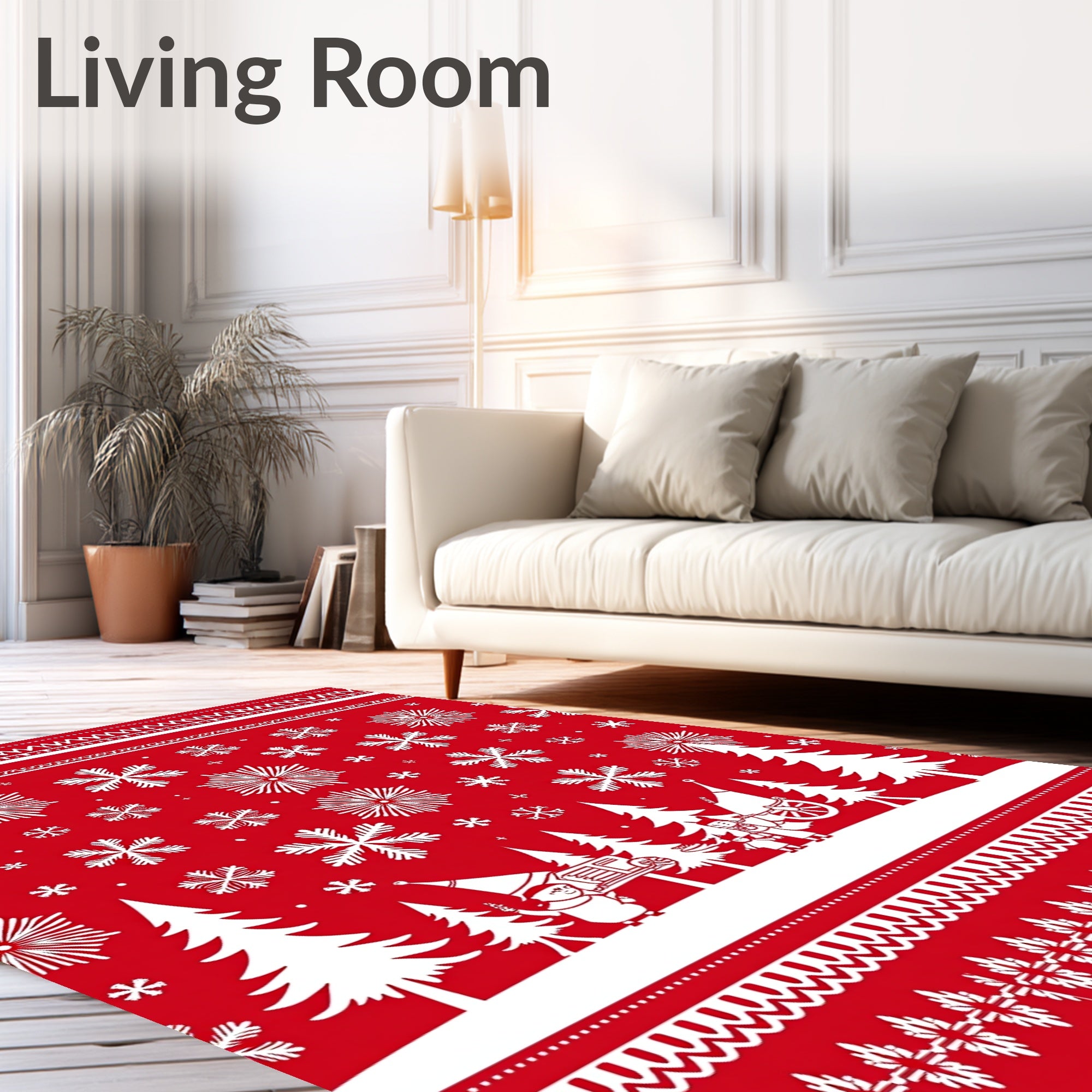 Crimson Snowflake Winter Scene Rug