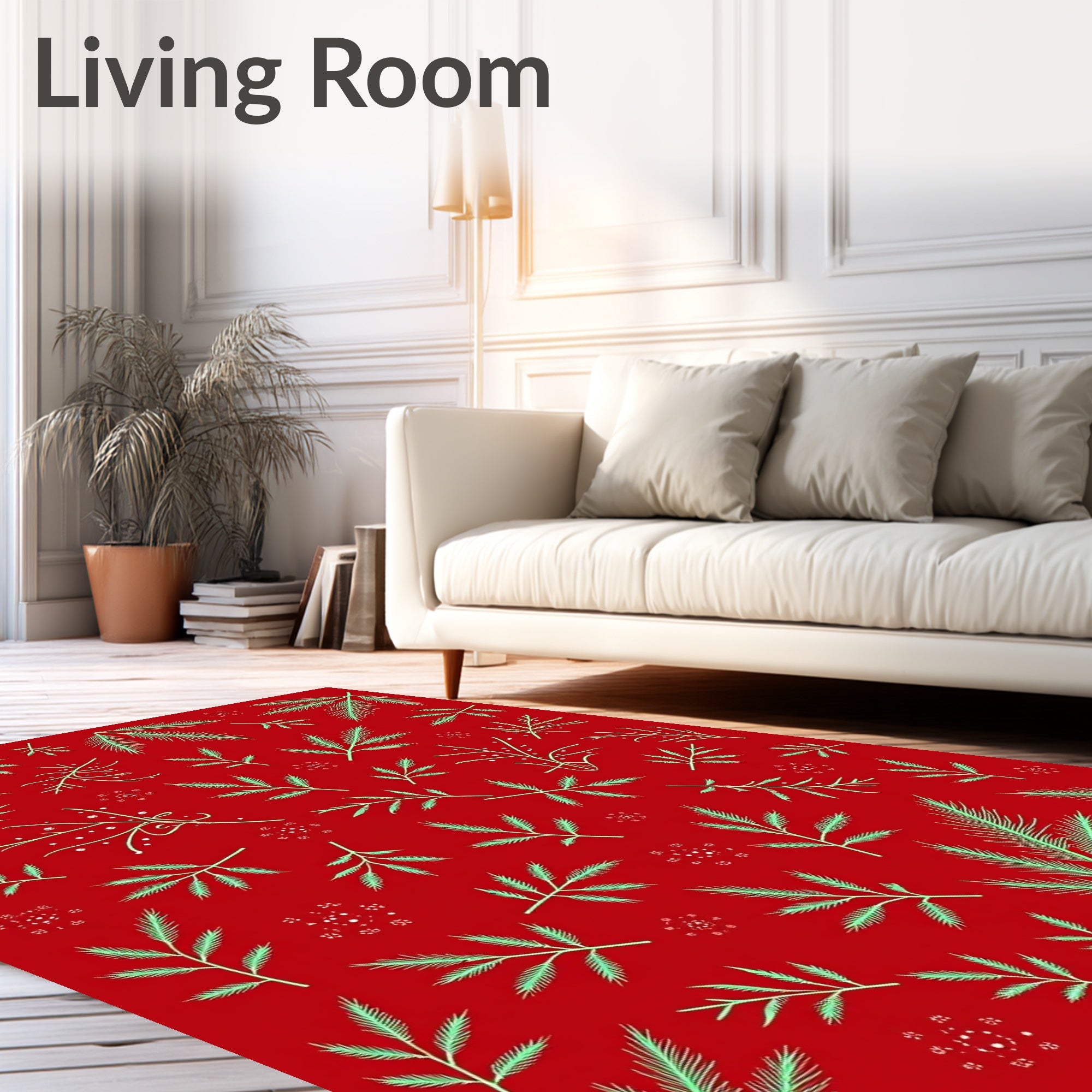 Red Green Pine Fern Sprigs Rug