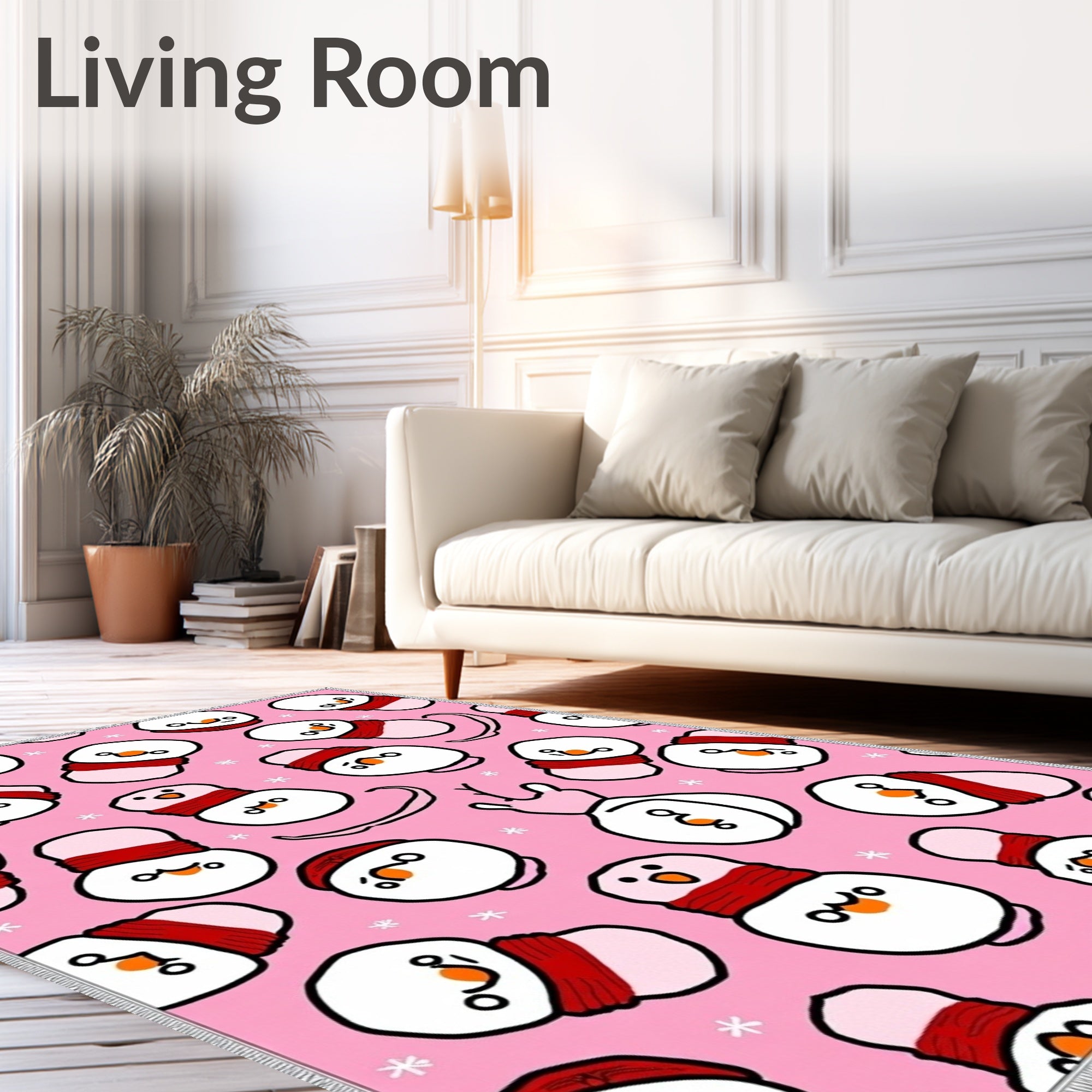 Pink Snowman Friends Holiday Rug