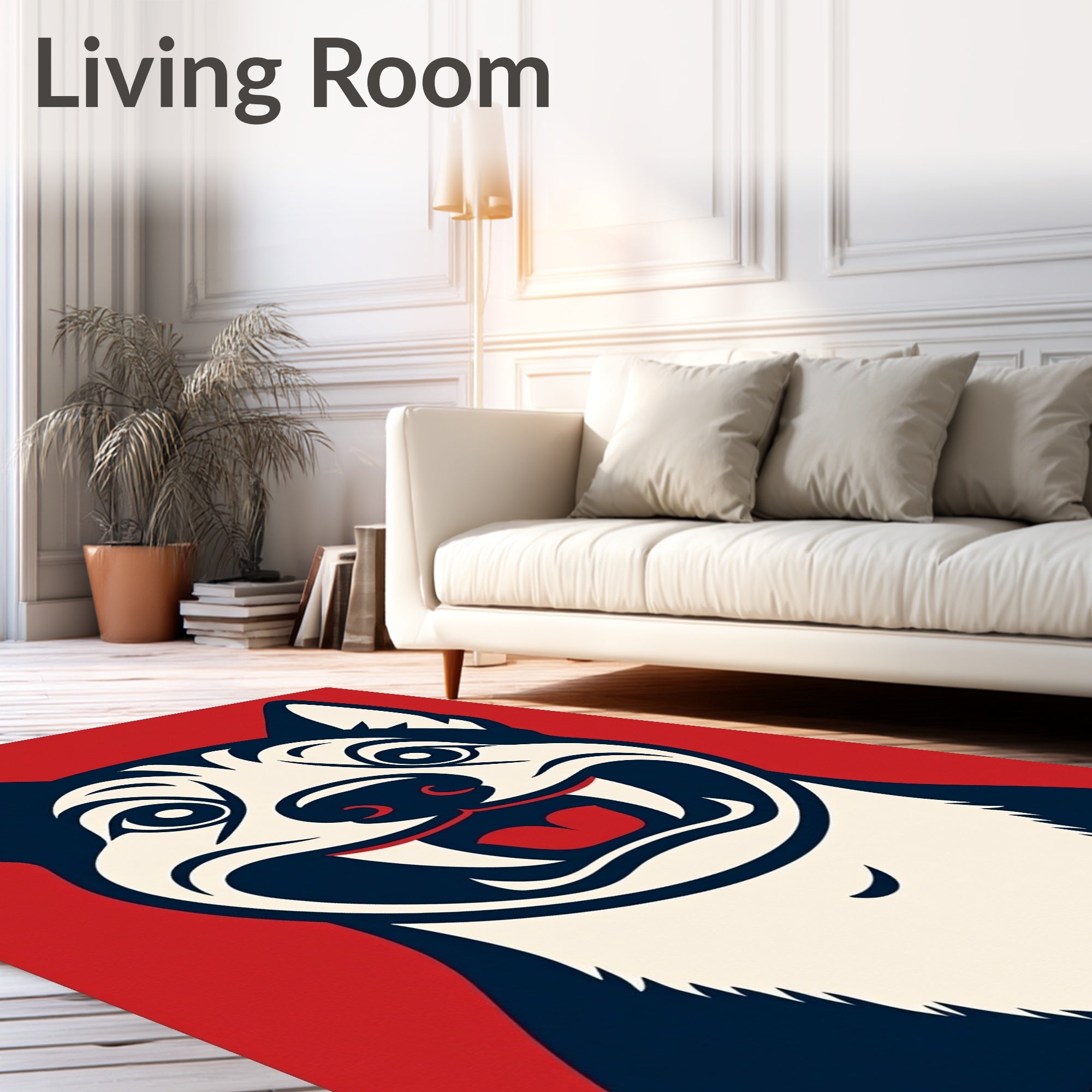 Bold Red White Blue Husky Portrait Rug