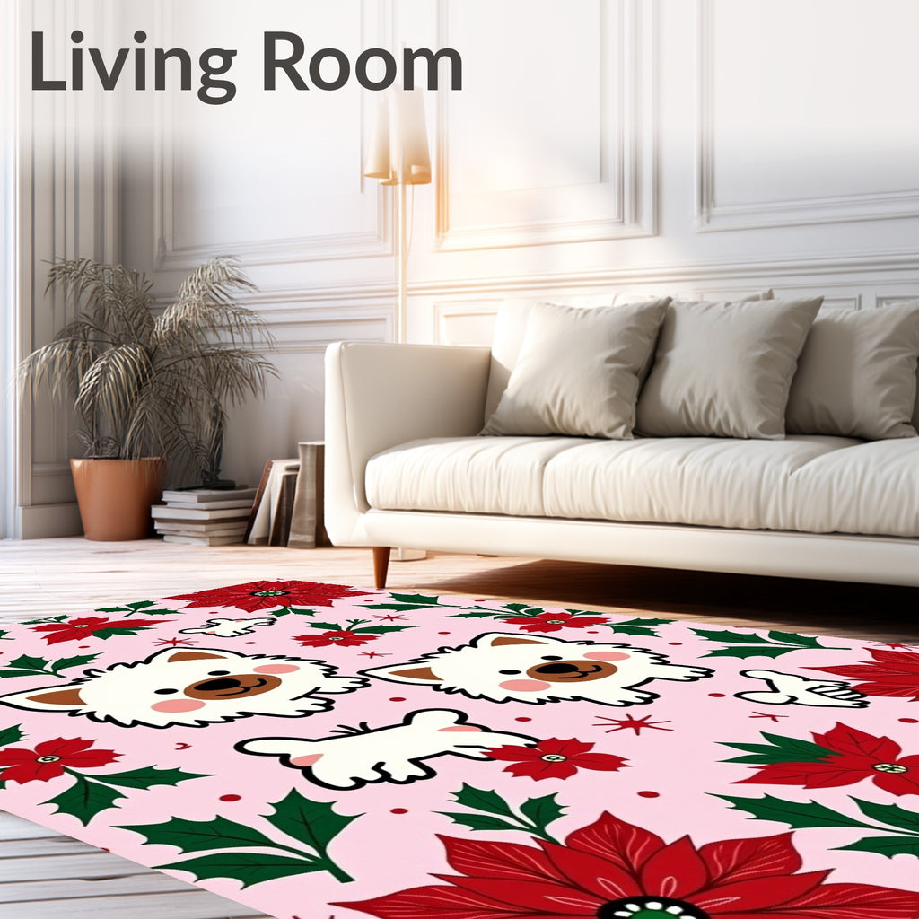 Pink Poinsettia Whimsical Dog Companions Rug