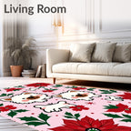 Pink Poinsettia Whimsical Dog Companions Rug