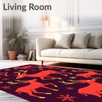 Red Deer With Snowflakes Holiday Rug