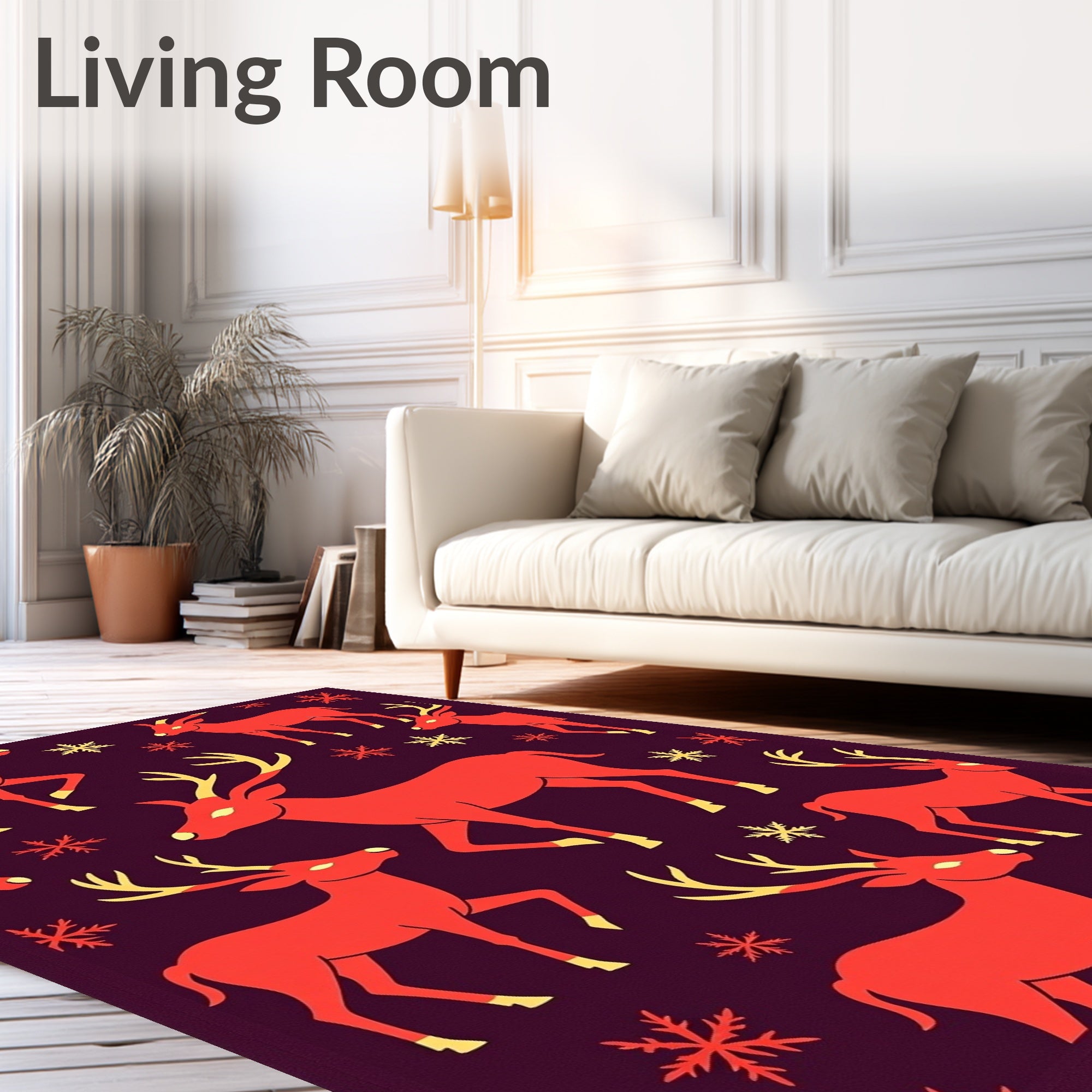 Red Deer With Snowflakes Holiday Rug
