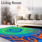 Bright Orange Coral Swirl Blue Rug