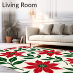 Bold Red Poinsettia Floral Leaf Rug