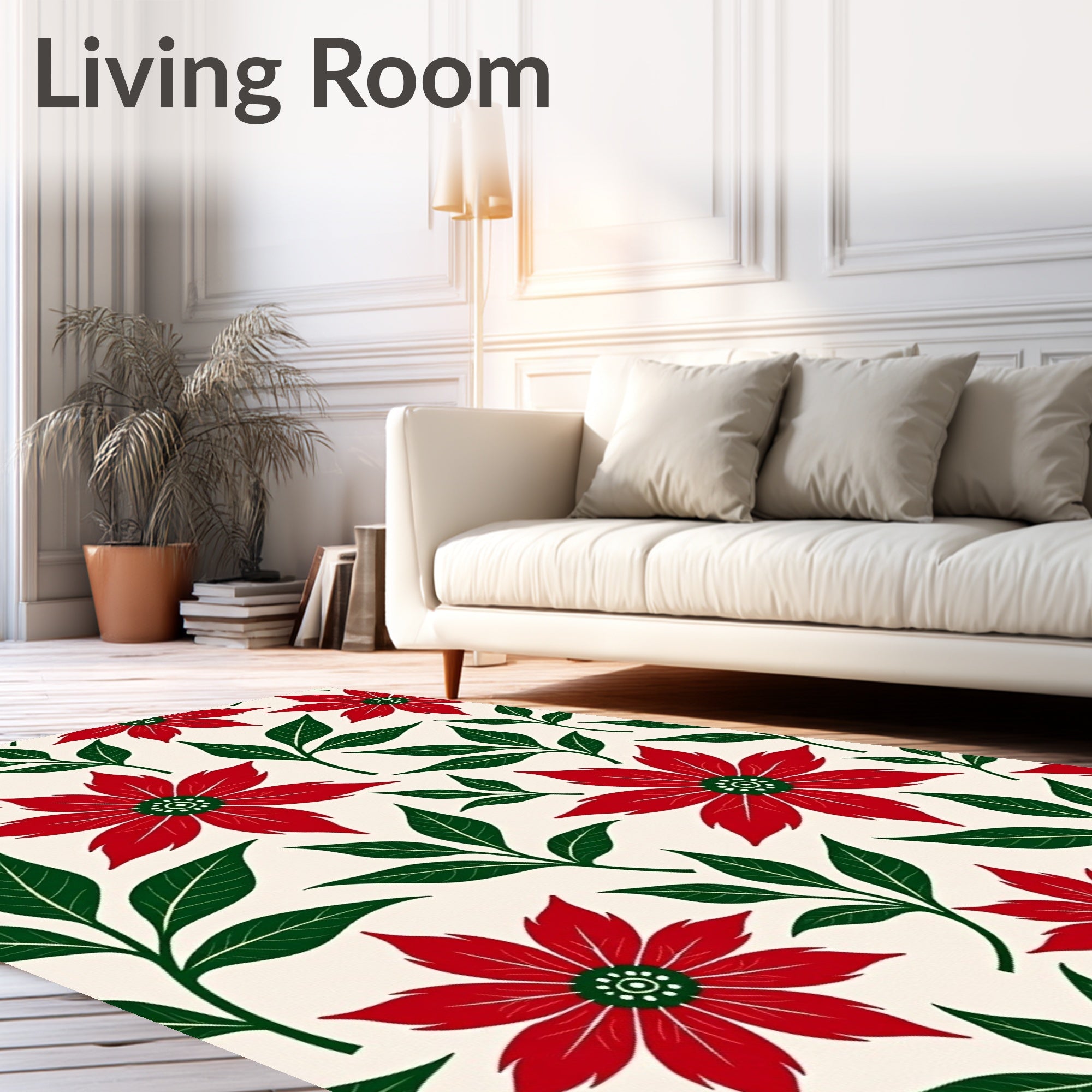 Bold Red Poinsettia Floral Leaf Rug