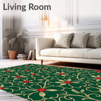 Emerald Green Floral Vines Red Accents Rug