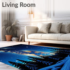 Midnight Blue Starry Forest Landscape Rug