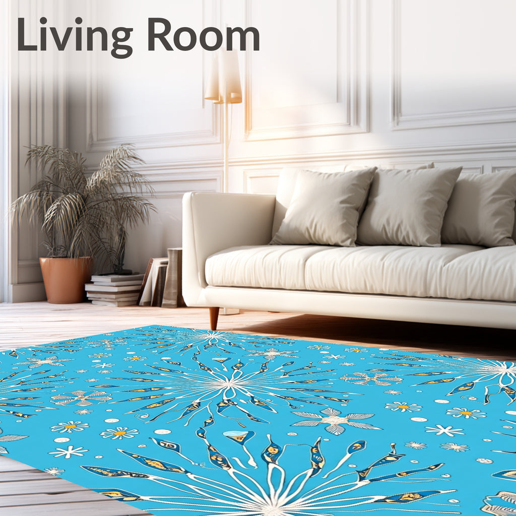 Bright Blue Stellar Burst Flower Rug