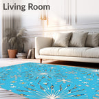 Bright Blue Stellar Burst Flower Rug