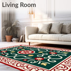 Deep Emerald Red Floral Lattice Rug