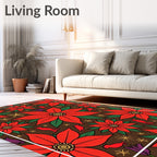Red Poinsettia Birds Gold Snowflakes Rug