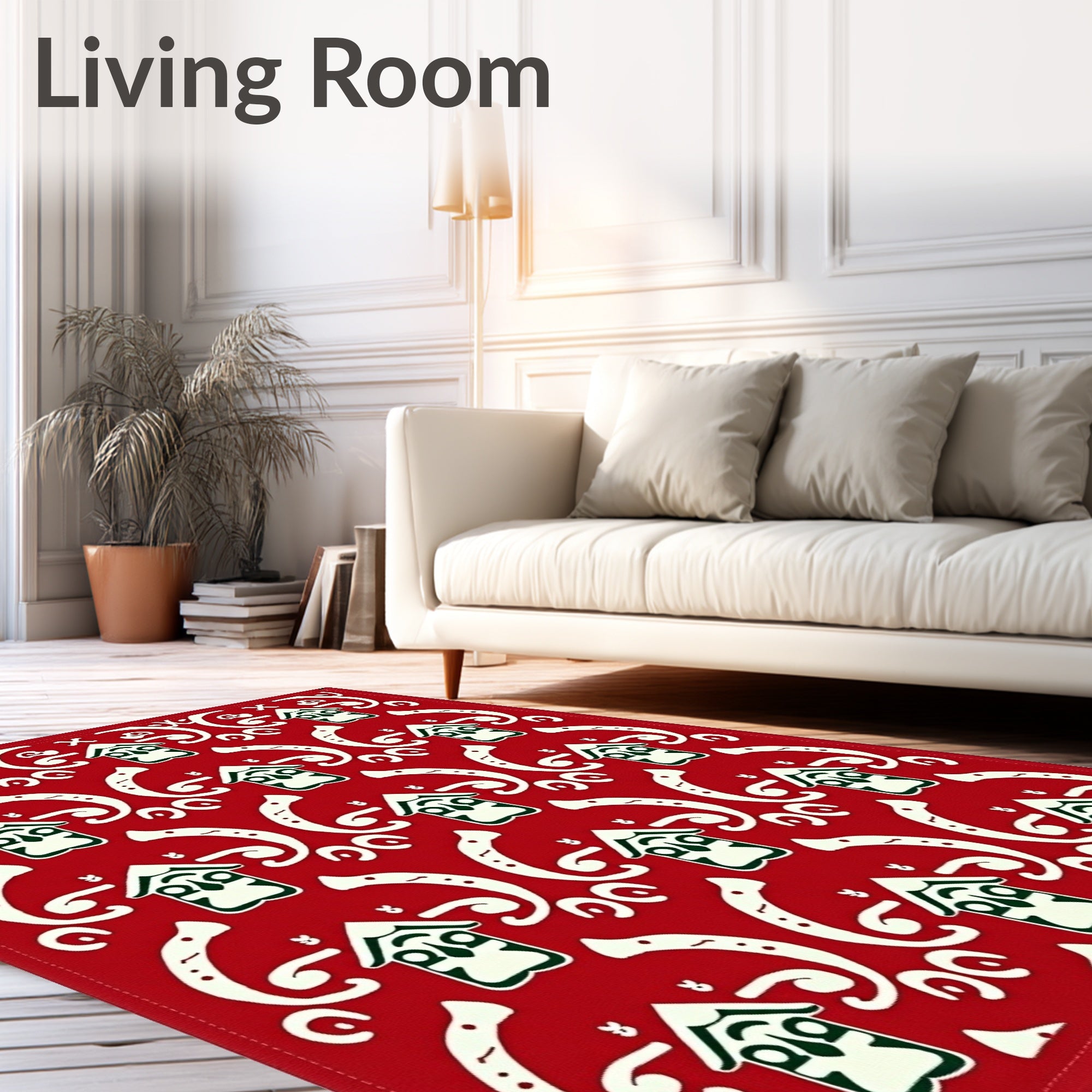 Red White House Tribal Geometric Rug